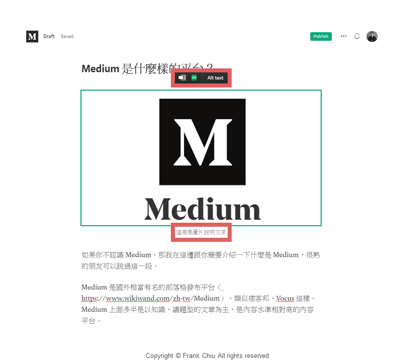 Medium 可以調整圖片替代文字跟圖片說明